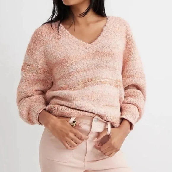 J. Crew Sweaters - J.CREW PUFF-Sleeve V-Neck Wool Alpaca Blend Sweater in Space Dye Pink, Women's S